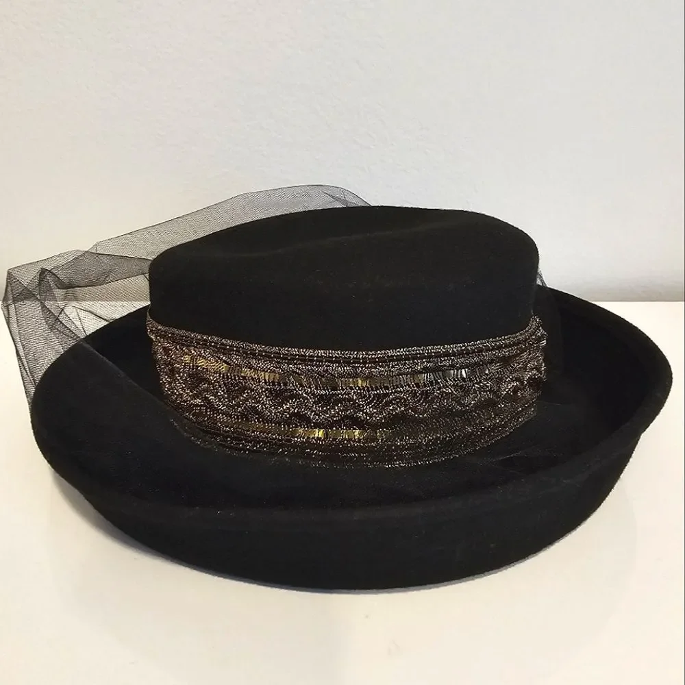 Vintage Bollman Black Wool Felt Church Derby Hat